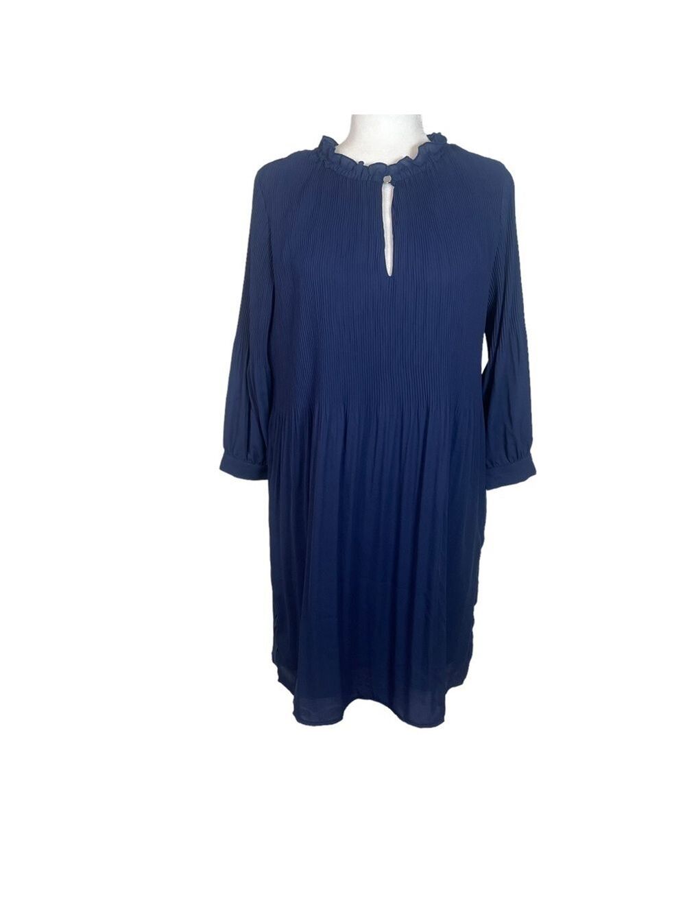 Halston Blue High Neck Keyhole Pleated Ling Sleeved Stretch MIDI Dress S… - Picture 7 of 16